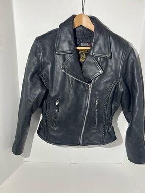 Women's Black Leather Biker Jacket by Milwaukee medium